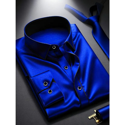 2025 nueva camisa de retazos para hombre, moda de lujo, manga larga, inteligente, informal, esmoquin para las cuatro estaciones, camisas microelásticas para hombre