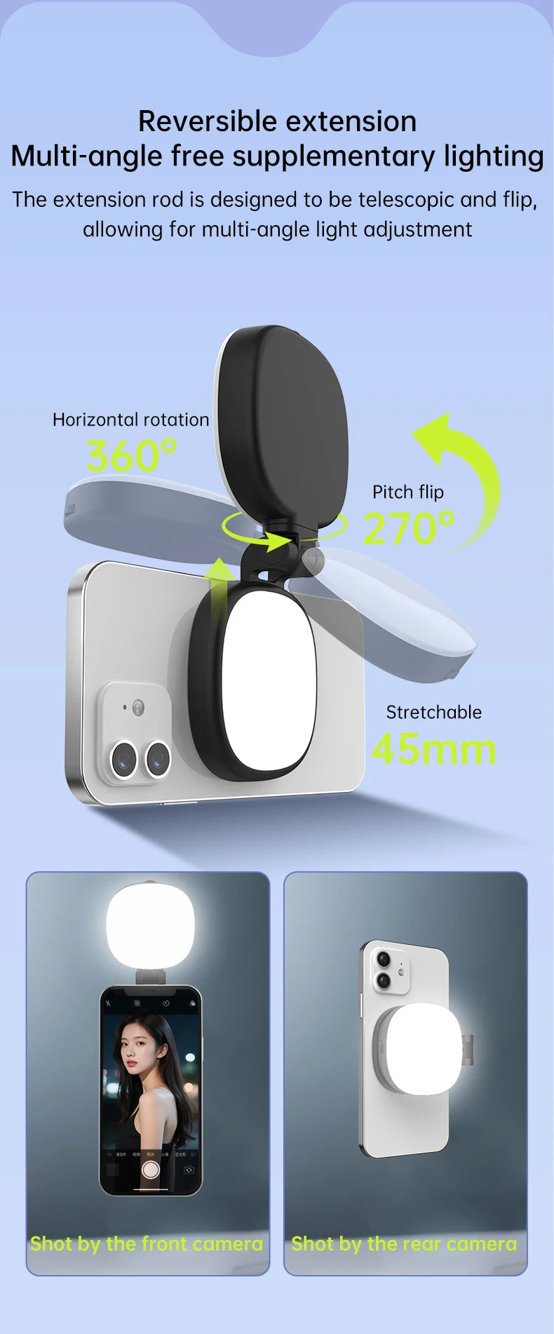 Espejo Magnético para Selfies con Luz de Relleno Bicolor | Mini, Ajustable, Reversible