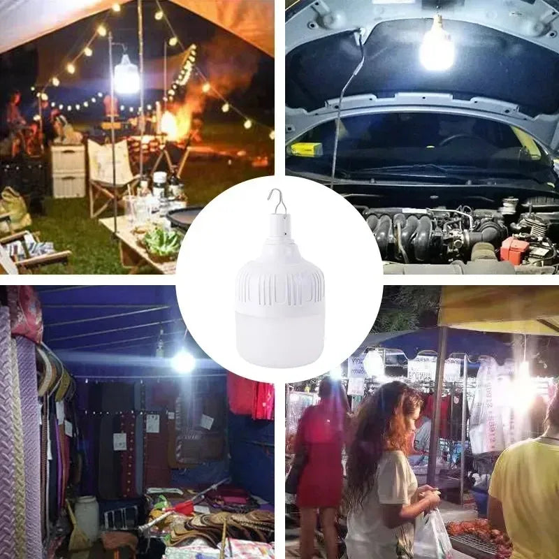 Bombilla LED Portátil Recargable USB con Gancho | 4 Modos, Alta Potencia para Camping y Exteriores