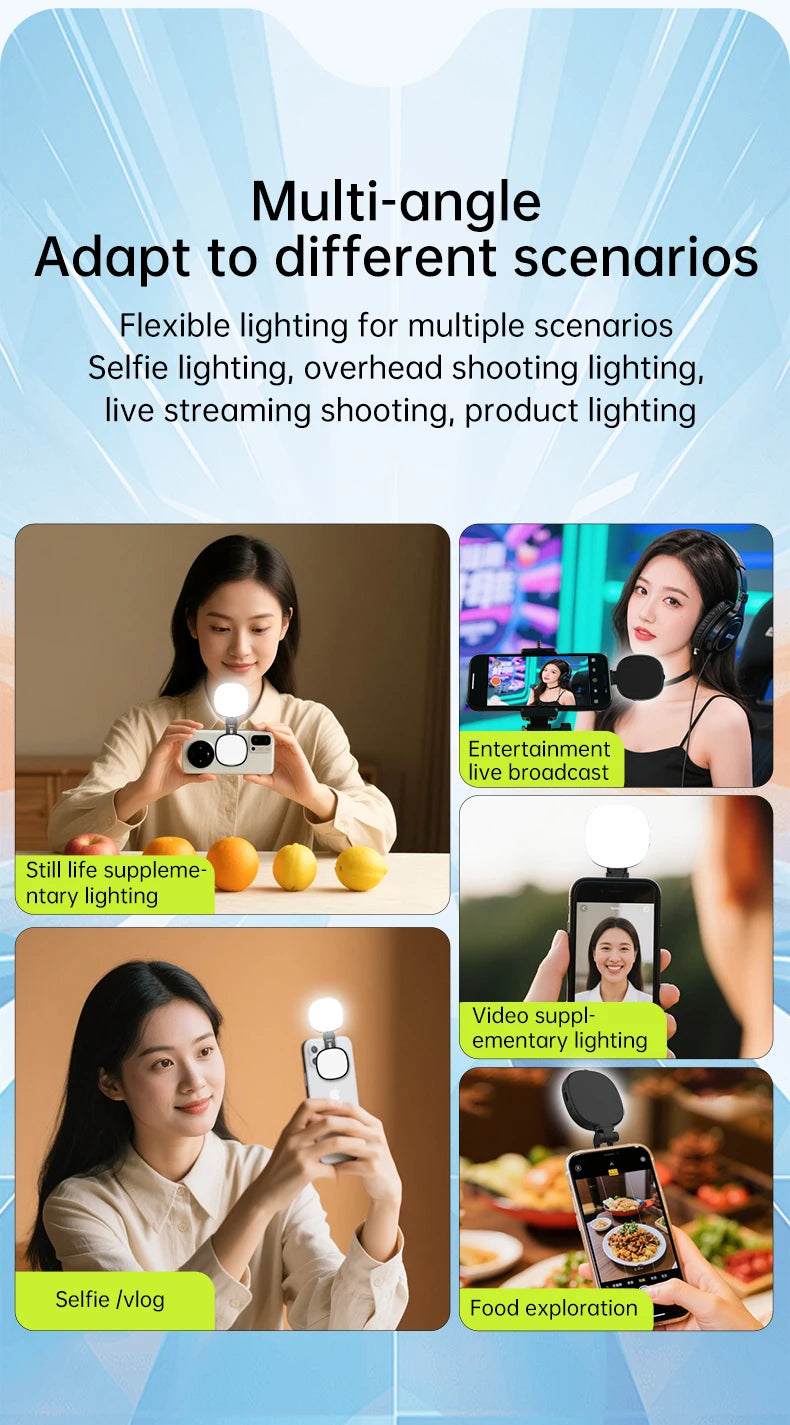 Espejo Magnético para Selfies con Luz de Relleno Bicolor | Mini, Ajustable, Reversible