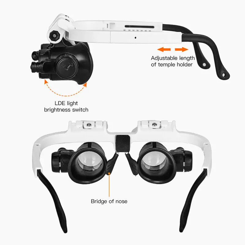 2XLED Watch Jewelry Repair Magnifier Head-mounted Headband Magnifying Glasses Adjustable Lens 8X 15X 23X