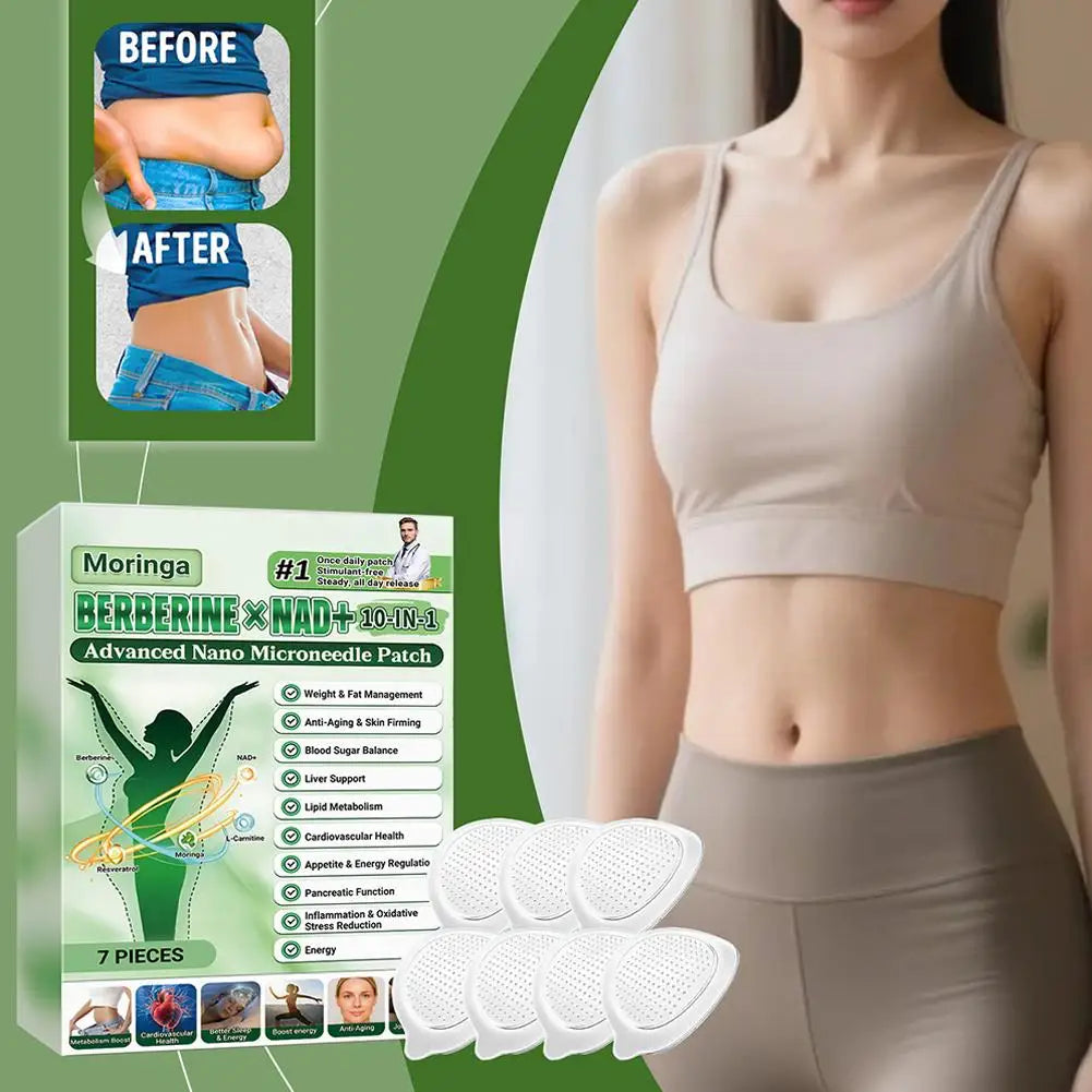 7 pieces/box, 10-in-1, Moringa Microneedle Patch with Berberine & NAD+ for Body Shaping, Adhesive for Women and Men