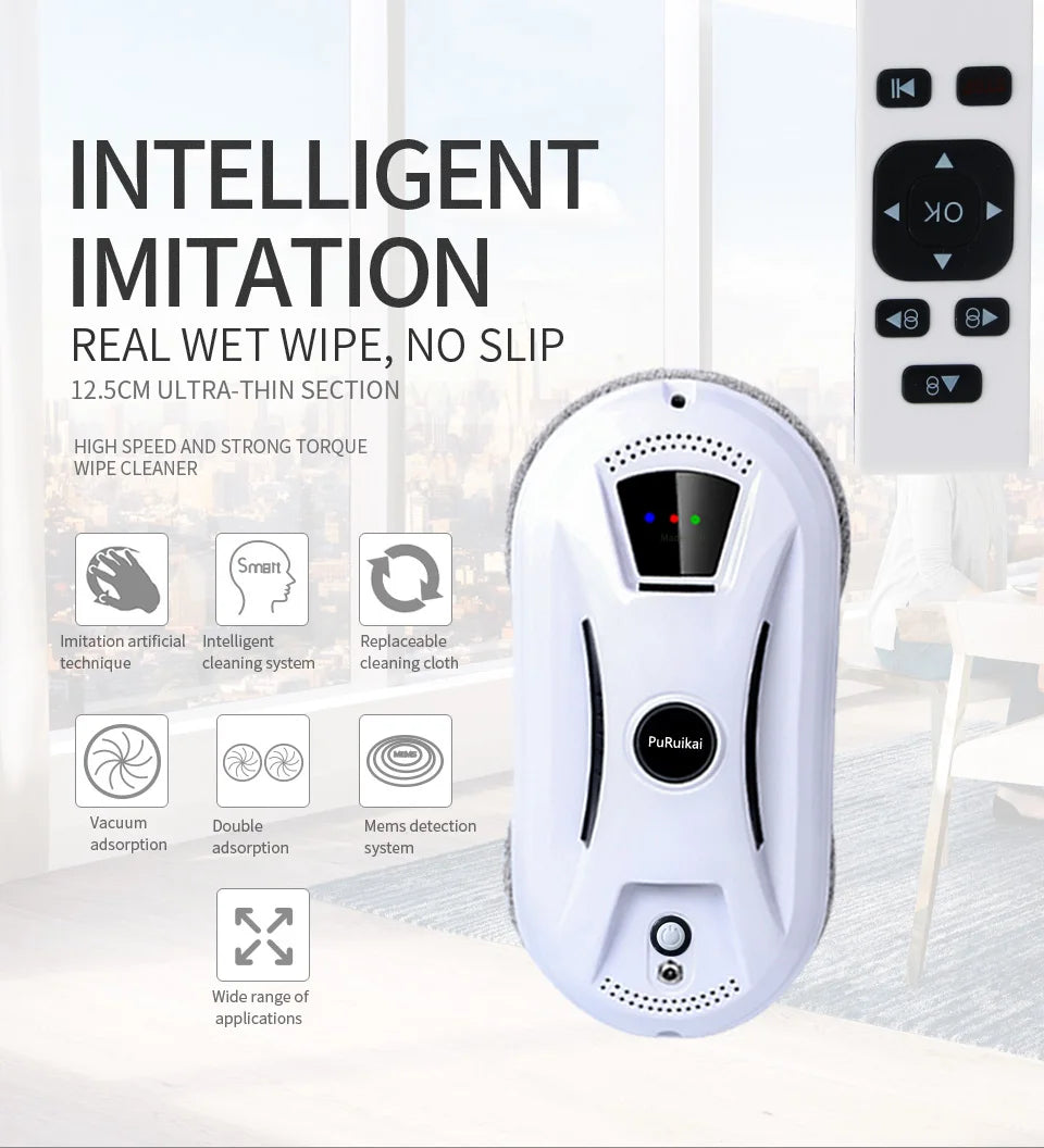 Robot aspirador ultrafino para limpieza de ventanas, robot limpiacristales eléctrico con control remoto para el hogar