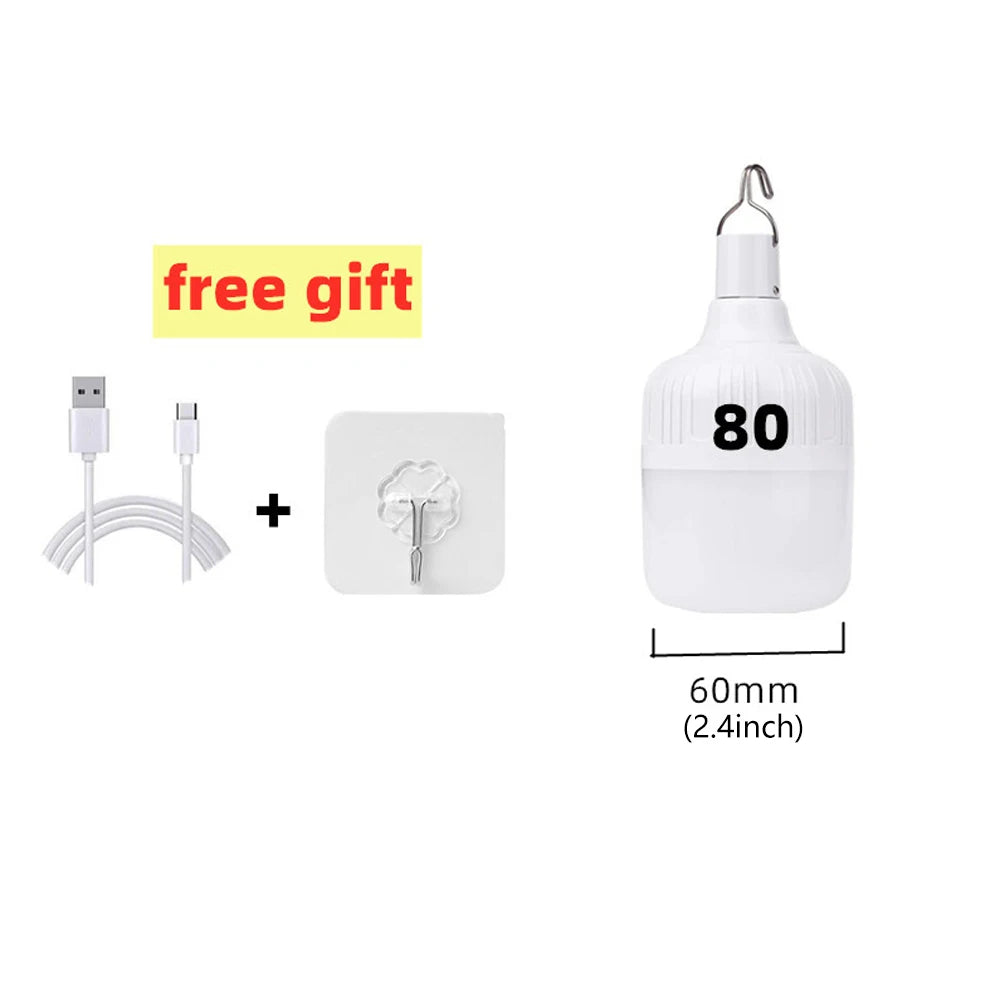 Bombilla LED Portátil Recargable USB con Gancho | 4 Modos, Alta Potencia para Camping y Exteriores