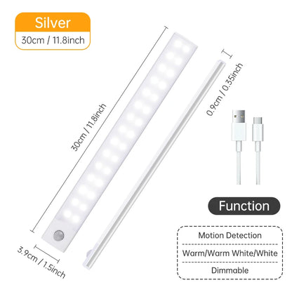 Wireless LED Night Light with Motion Sensor, USB Rechargeable Night Lamp for Wardrobe, Under Cabinet Lighting for Kitchen