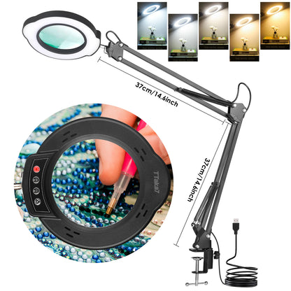 Lupa LED 72 Luces con Brazo Articulado – Aumento 8X/10X, 3 Modos de Color, USB