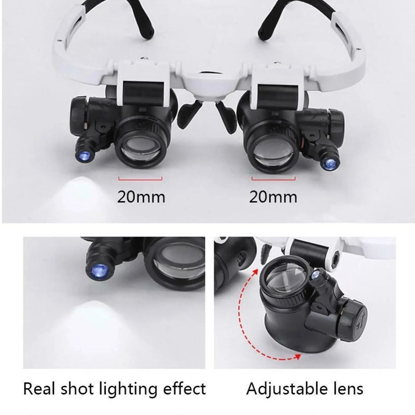 2XLED Watch Jewelry Repair Magnifier Head-mounted Headband Magnifying Glasses Adjustable Lens 8X 15X 23X