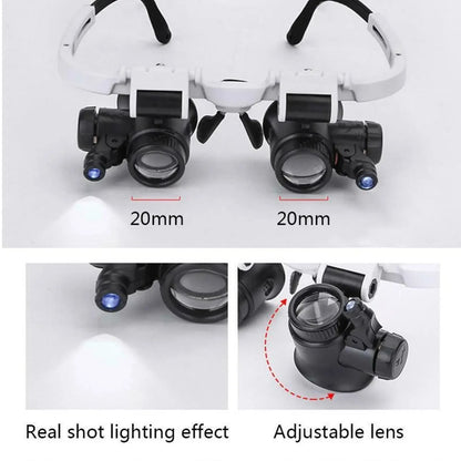 2XLED Watch Jewelry Repair Magnifier Head-mounted Headband Magnifying Glasses Adjustable Lens 8X 15X 23X