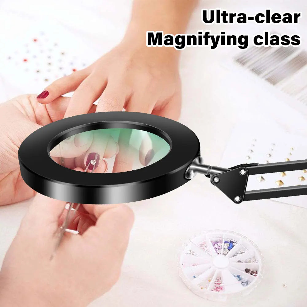 Lupa LED 72 Luces con Brazo Articulado – Aumento 8X/10X, 3 Modos de Color, USB