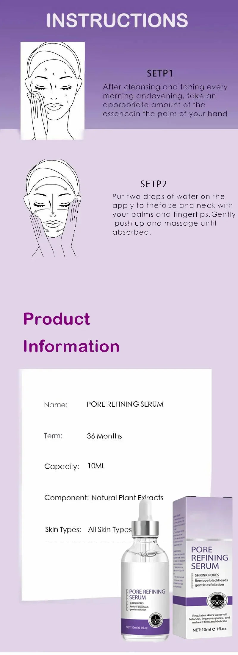 Suéro Facial con Retinol y Niacinamida – Reductor de Poros, No Comedogénico 10ml