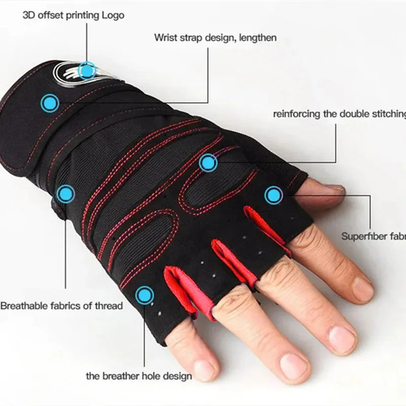 Guantes de Gimnasio Unisex con Soporte de Muñeca – Medio Dedo para Pesas, Ciclismo y Culturismo