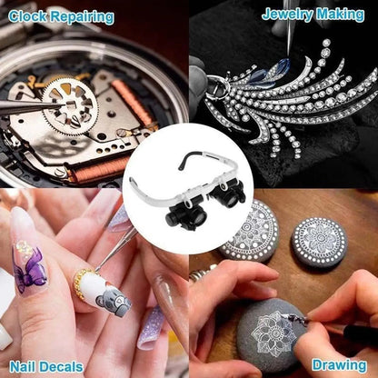 2XLED Watch Jewelry Repair Magnifier Head-mounted Headband Magnifying Glasses Adjustable Lens 8X 15X 23X