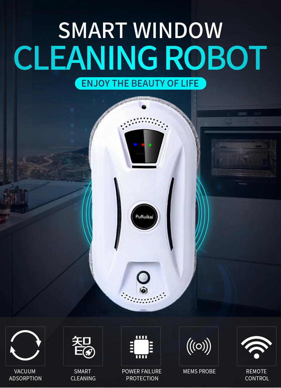 Robot aspirador ultrafino para limpieza de ventanas, robot limpiacristales eléctrico con control remoto para el hogar