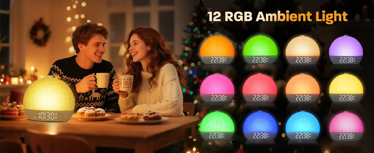 Despertador con Luz de Amanecer | 30 Sonidos, Luz RGB y Temporizador