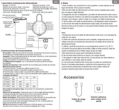 Dispensador automático de jabón líquido/Foma, dispensador eléctrico sin contacto, recargable por USB con sensor infrarrojo para baño, cocina