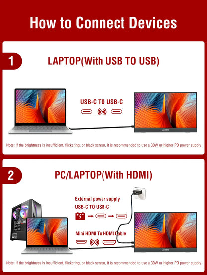 14-inch Portable Touch Monitor Optional Non-Touch 16:10 400cd/m2 Gaming Computer Expand Screen for XBox PS4/5 Switch Laptop