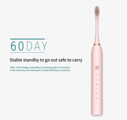 Cepillo de dientes eléctrico ultrasónico, modo de seis velocidades, pelo suave para el hogar, carga USB, limpiador de dientes impermeable para adultos, juego automático para parejas