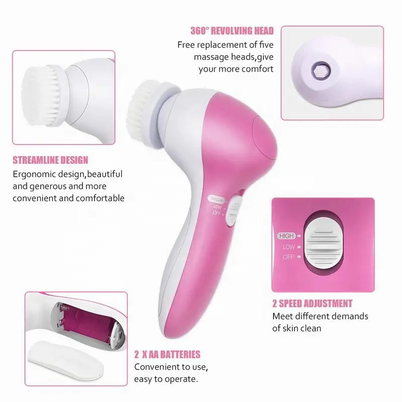 5-in-1 Electric Facial Cleanser, Facial Cleansing Brush, Washing Machine, Spa, Skincare, Massager, Blackheads, Facial Cleansing Tools