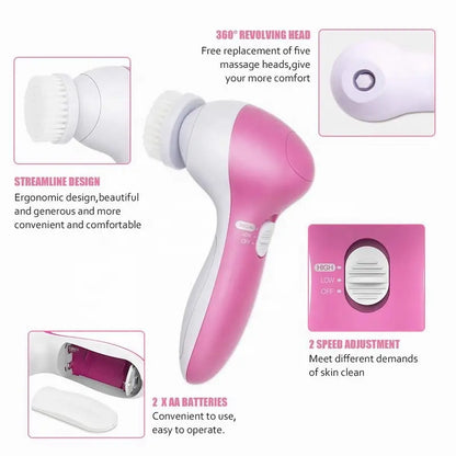 5-in-1 Electric Facial Cleanser, Facial Cleansing Brush, Washing Machine, Spa, Skincare, Massager, Blackheads, Facial Cleansing Tools