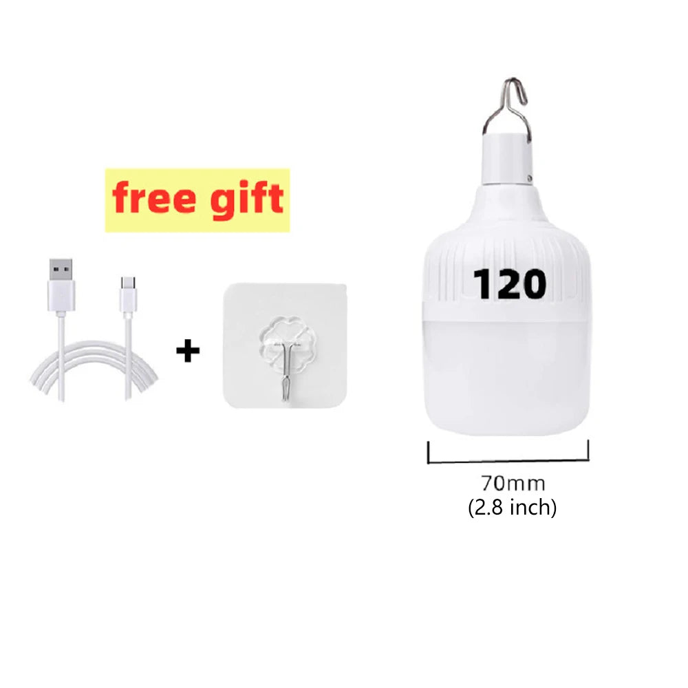 Bombilla LED Portátil Recargable USB con Gancho | 4 Modos, Alta Potencia para Camping y Exteriores