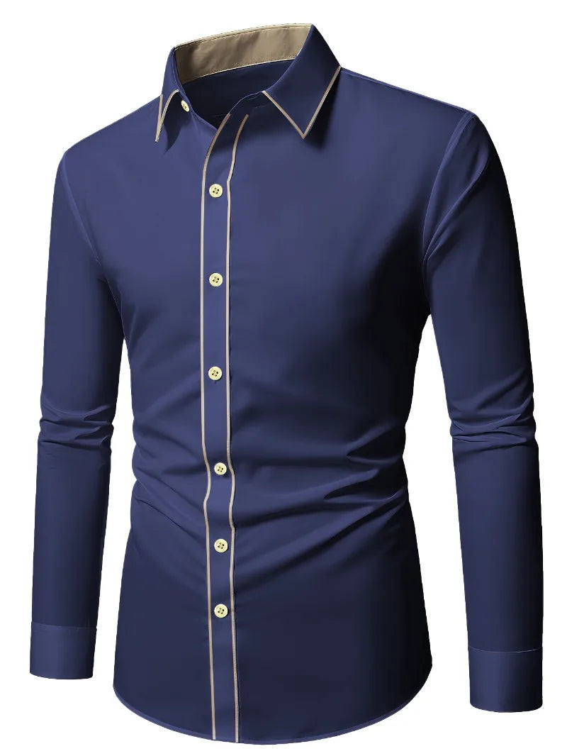 2025 nueva camisa de retazos para hombre, moda de lujo, manga larga, inteligente, informal, esmoquin para las cuatro estaciones, camisas microelásticas para hombre