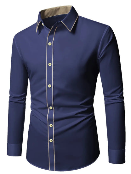 2025 nueva camisa de retazos para hombre, moda de lujo, manga larga, inteligente, informal, esmoquin para las cuatro estaciones, camisas microelásticas para hombre