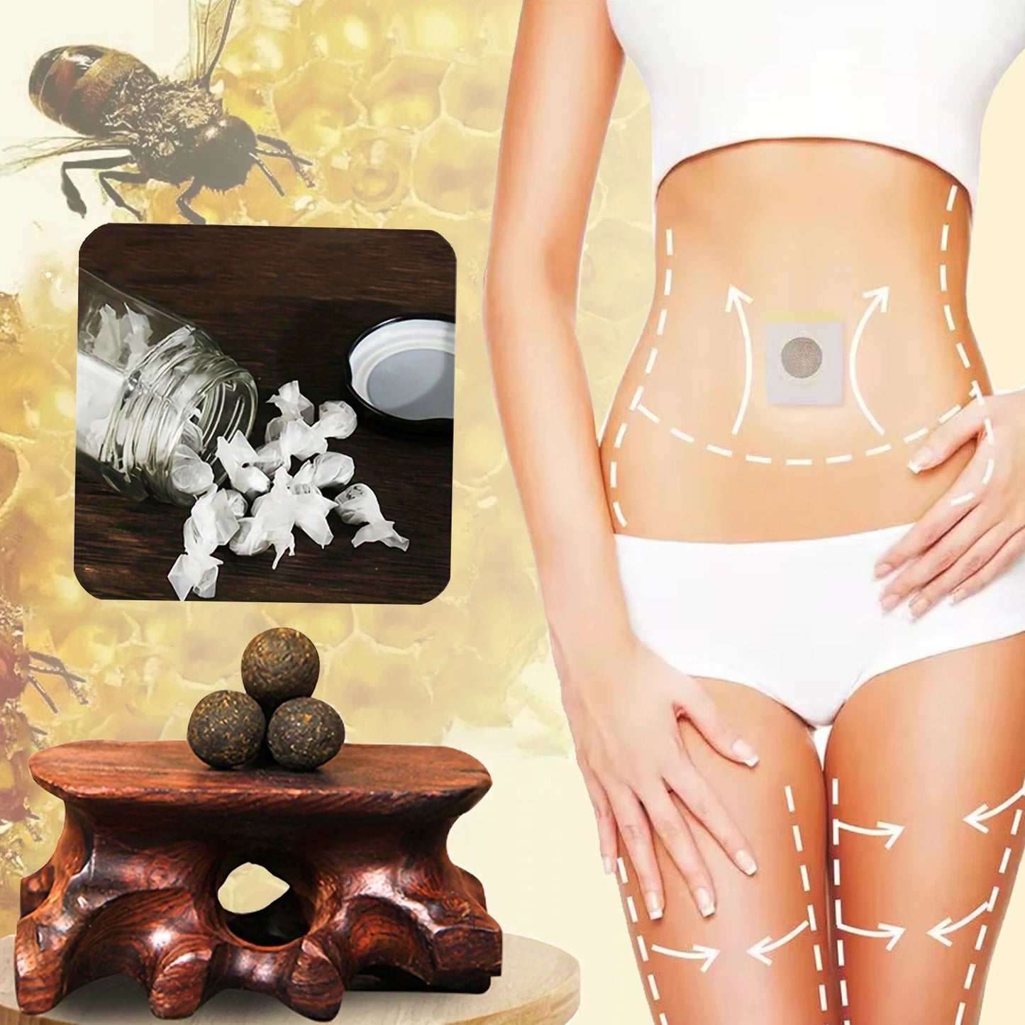 Body Shaping Patches, Honey Belly Toning Pill, Lymphatic Rapid Fat Burning, Stomach Enhancement, Slimming Stickers for Women and Men