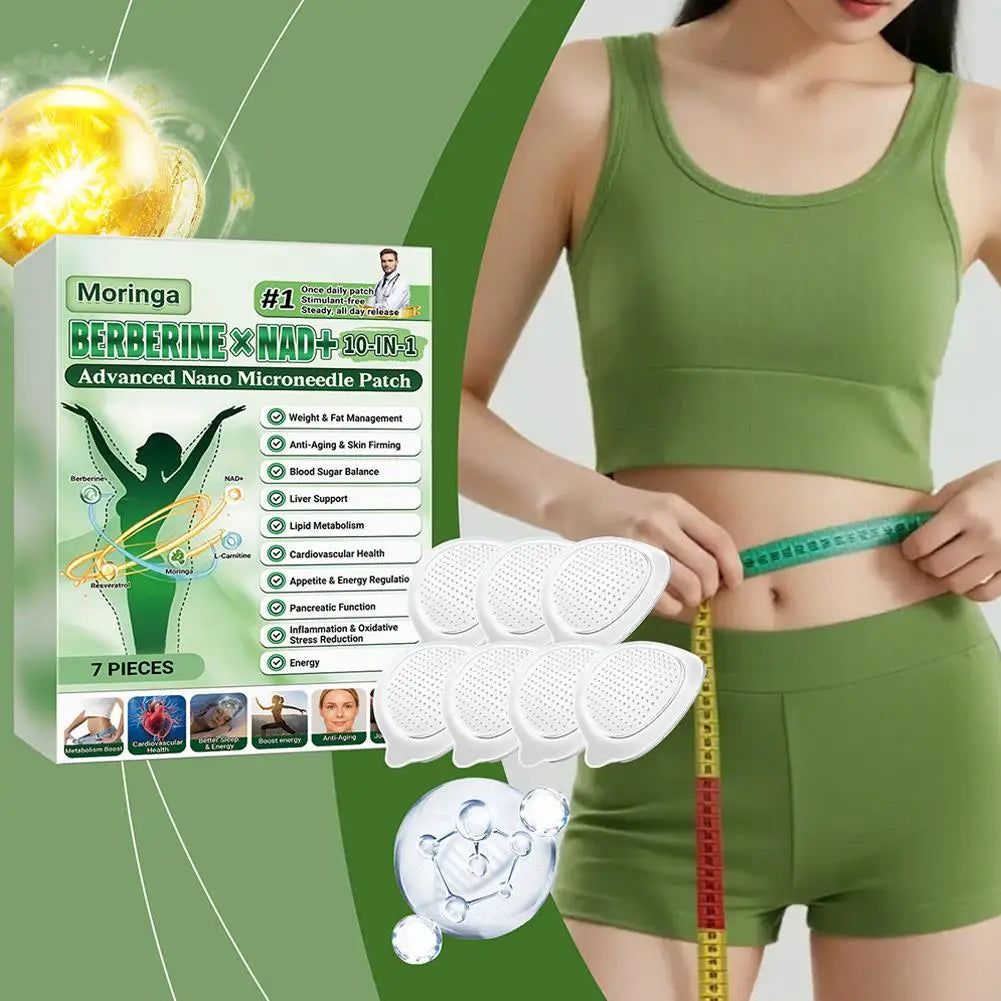 7 pieces/box, 10-in-1, Moringa Microneedle Patch with Berberine & NAD+ for Body Shaping, Adhesive for Women and Men