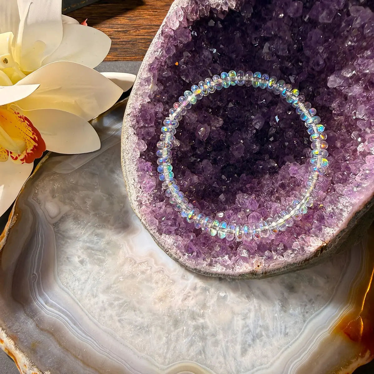 Natural Ethiopian Opal Bracelet for Menopause, Elastic Cord Jewelry, Helps Maintain Emotional Balance