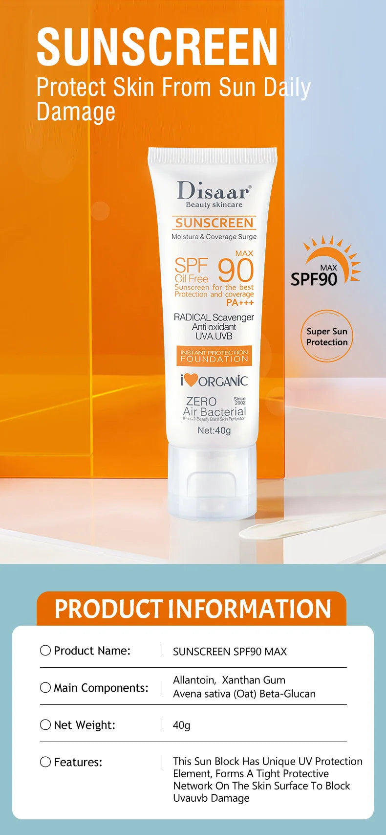 Facial Body Sunscreen, Waterproof, SPF 90+ UV, Sunblock, Skin Protective Cream, Anti-sun Facial Protection Cream for the Beach
