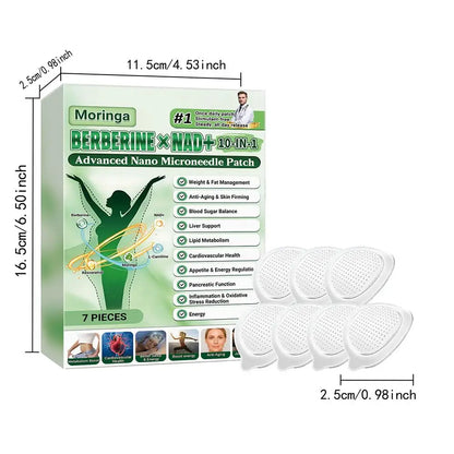 7 pieces/box, 10-in-1, Moringa Microneedle Patch with Berberine & NAD+ for Body Shaping, Adhesive for Women and Men