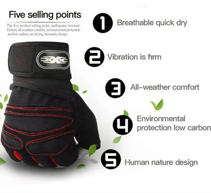 Guantes de Gimnasio Unisex con Soporte de Muñeca – Medio Dedo para Pesas, Ciclismo y Culturismo
