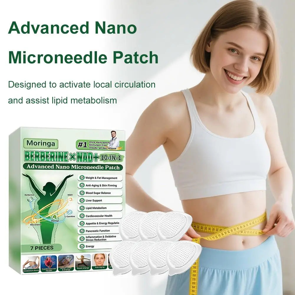 7 pieces/box, 10-in-1, Moringa Microneedle Patch with Berberine & NAD+ for Body Shaping, Adhesive for Women and Men