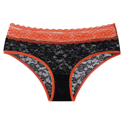 1 Uds. Bragas sexis de encaje Floral de retazos para mujer, calzoncillos femeninos cómodos y transpirables de cintura media, bragas de lencería Sexy elegantes