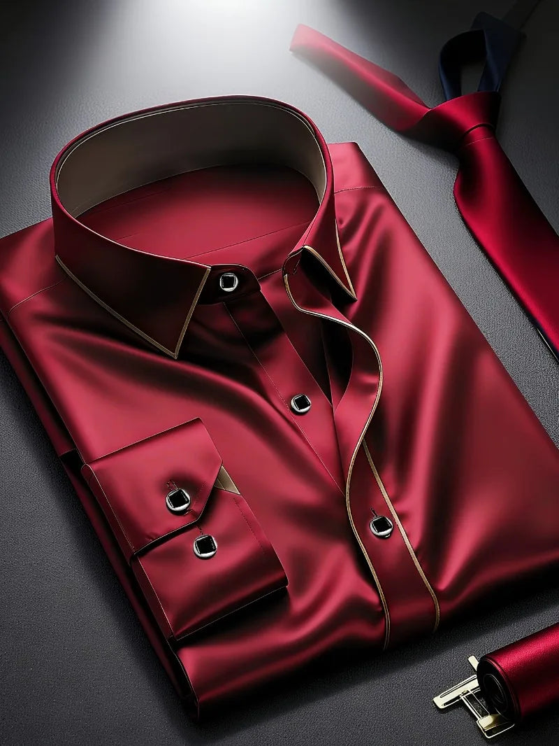 2025 nueva camisa de retazos para hombre, moda de lujo, manga larga, inteligente, informal, esmoquin para las cuatro estaciones, camisas microelásticas para hombre