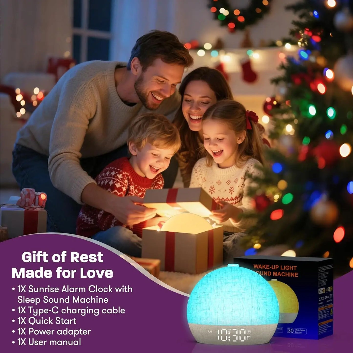 Despertador con Luz de Amanecer | 30 Sonidos, Luz RGB y Temporizador