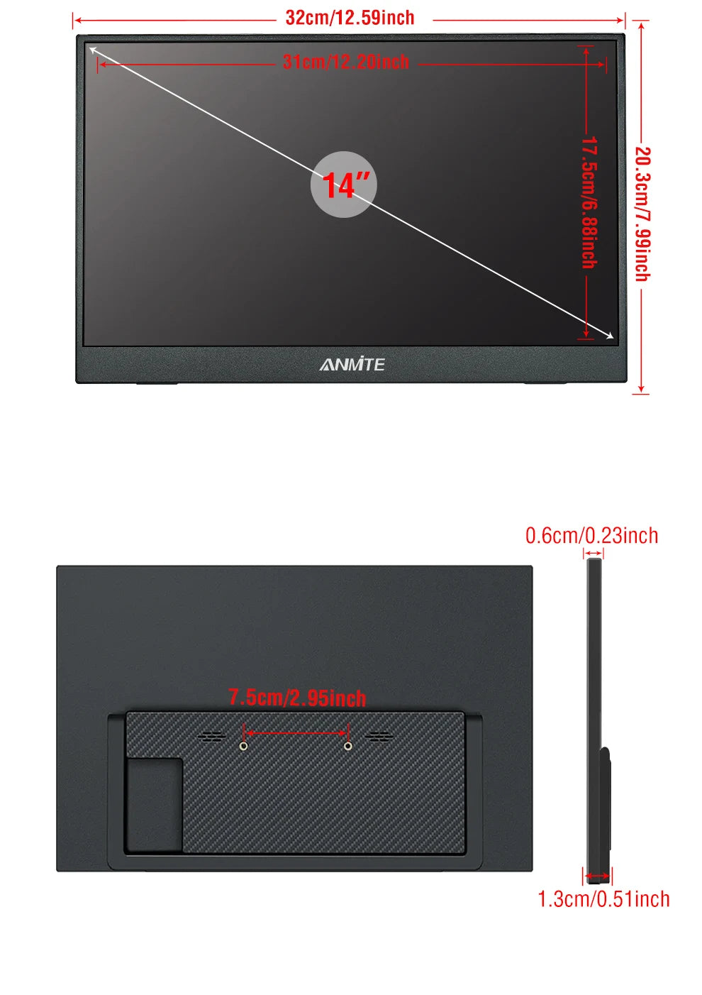 14-inch Portable Touch Monitor Optional Non-Touch 16:10 400cd/m2 Gaming Computer Expand Screen for XBox PS4/5 Switch Laptop