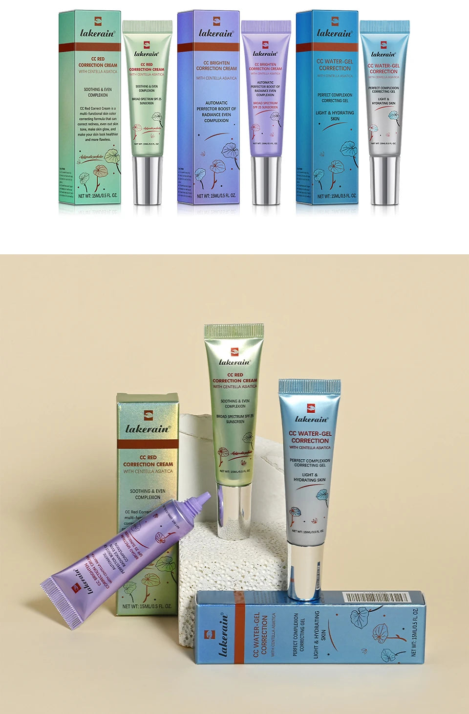 Crema de Base líquida que cambia de Color, Centella Coreana de alta cobertura, 3 piezas, CC