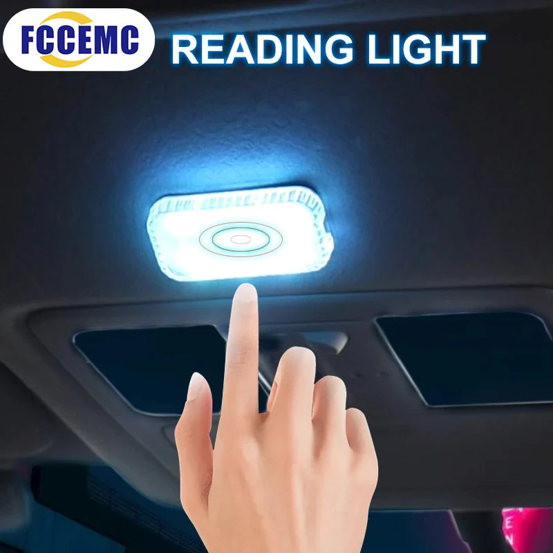 Tactile LED light, Mini Wireless Car Interior Lighting, Auto Roof Reading Lamp, Door Storage Box, Footwell, Trunk, USB Charging