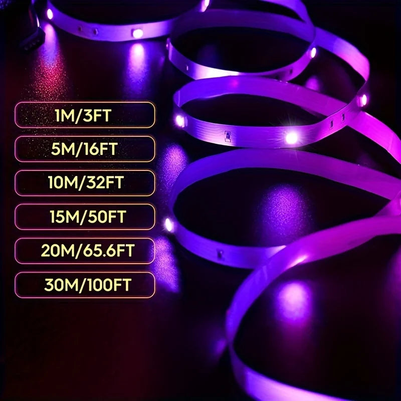 Tira de Luces LED RGB con Control por App – 1M a 40M, USB 5V, Multicolor para Habitación