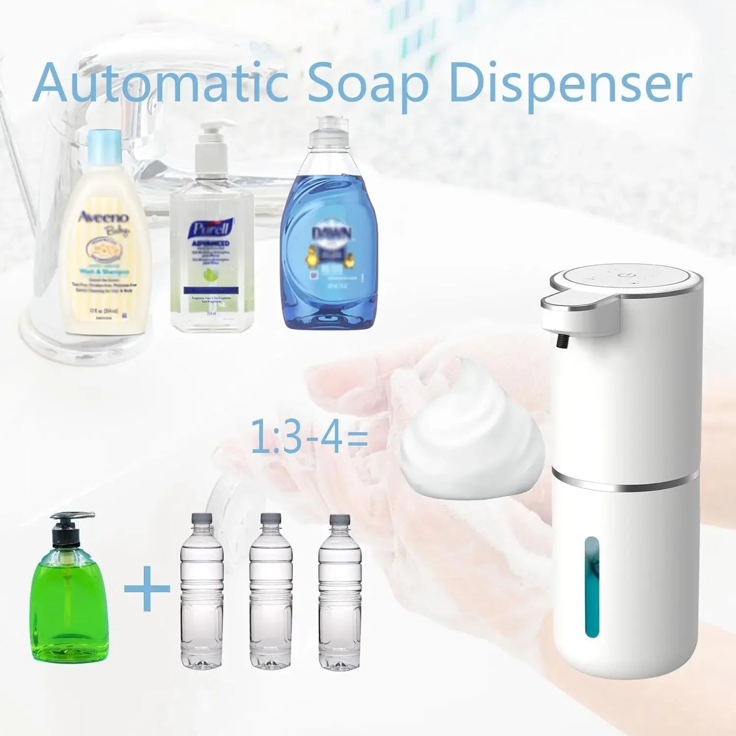Dispensador automático de jabón líquido/Foma, dispensador eléctrico sin contacto, recargable por USB con sensor infrarrojo para baño, cocina