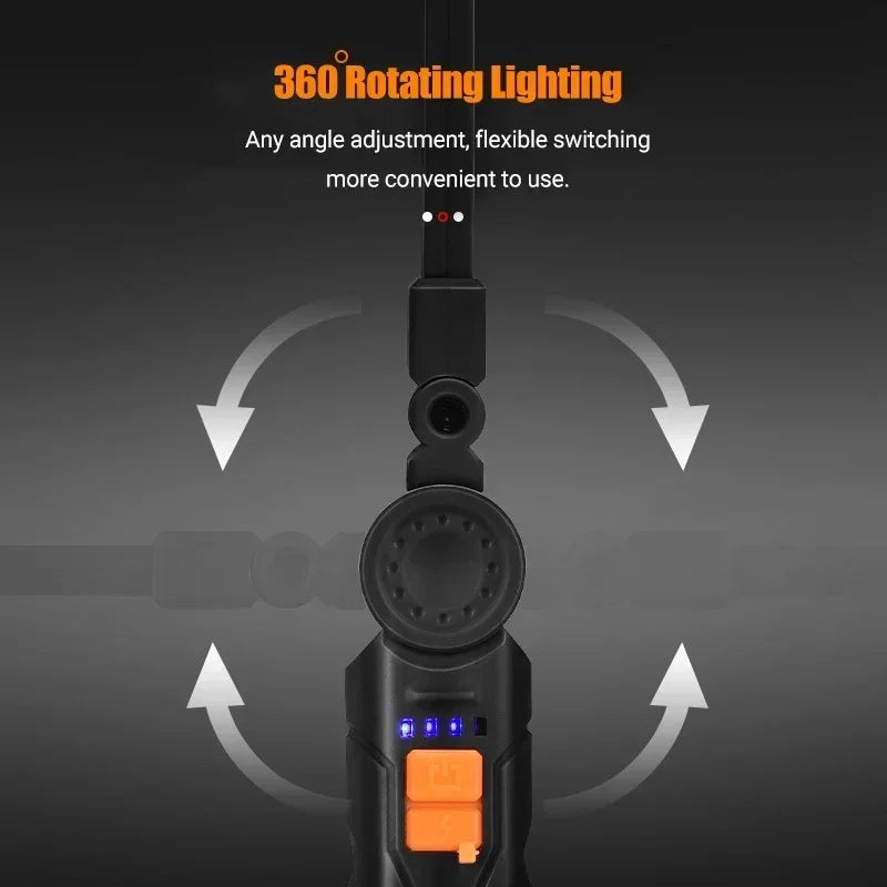 Portable COB LED Lantern, USB Rechargeable Work Light, Magnetic Hanging Lamp with Built-in Battery, Camping Flashlight