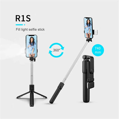 Portable tripod support with Bluetooth Selfie stick, fill light with remote shutter, extendable wireless remote retractable phone holder