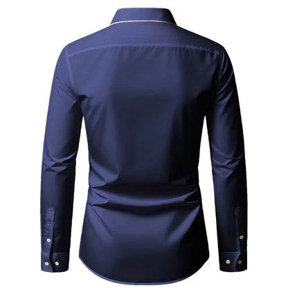 2025 nueva camisa de retazos para hombre, moda de lujo, manga larga, inteligente, informal, esmoquin para las cuatro estaciones, camisas microelásticas para hombre