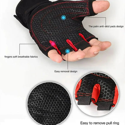Guantes de Gimnasio Unisex con Soporte de Muñeca – Medio Dedo para Pesas, Ciclismo y Culturismo