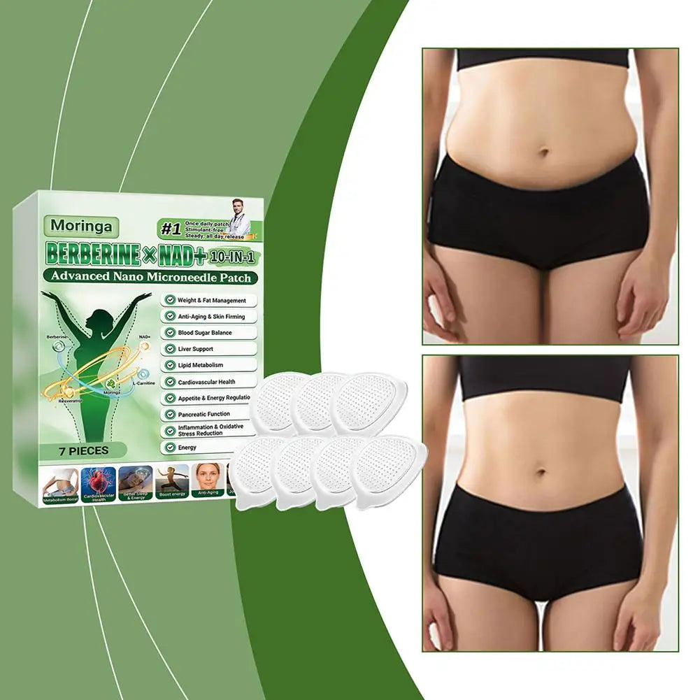 7 pieces/box, 10-in-1, Moringa Microneedle Patch with Berberine & NAD+ for Body Shaping, Adhesive for Women and Men
