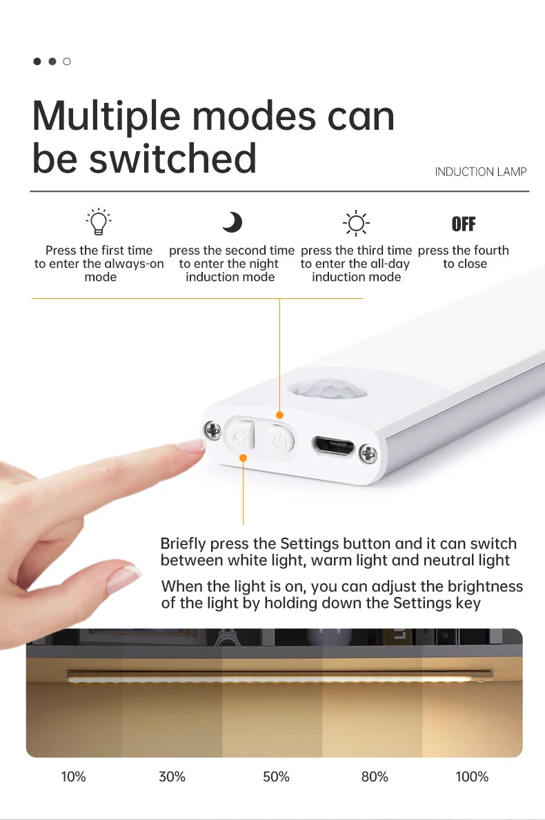 Wireless LED Night Light with Motion Sensor, USB Rechargeable Night Lamp for Wardrobe, Under Cabinet Lighting for Kitchen