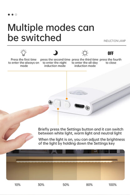 Wireless LED Night Light with Motion Sensor, USB Rechargeable Night Lamp for Wardrobe, Under Cabinet Lighting for Kitchen