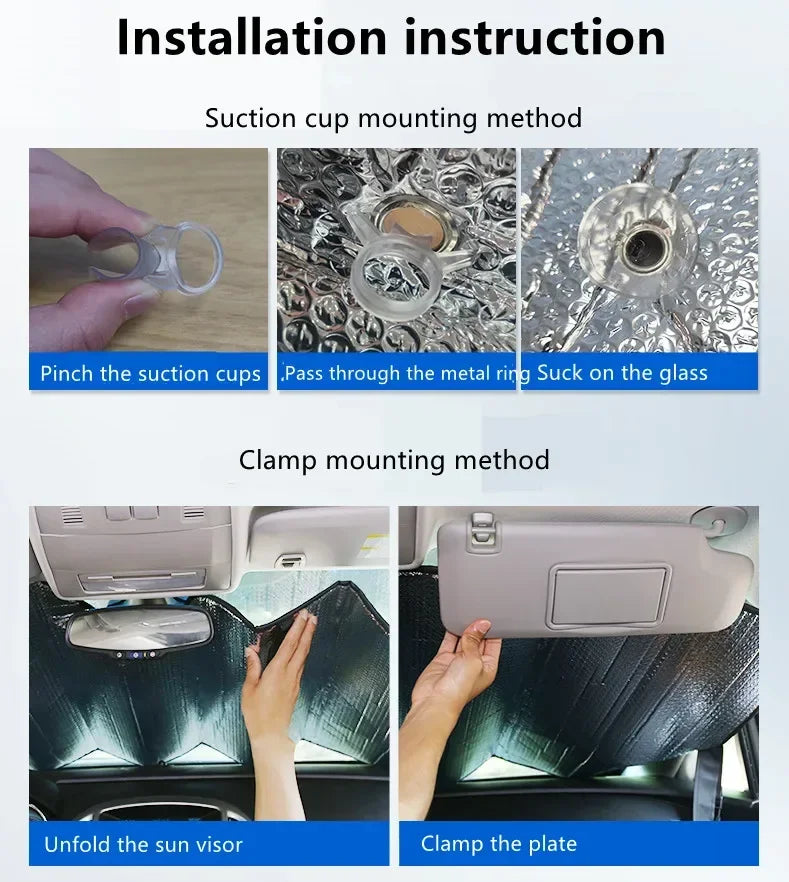 Foldable Car Windshield Sunshade, Visor Cover, Block Reflector, Portable, Breathable, Anti UV Protector, Free Screen, 140cm