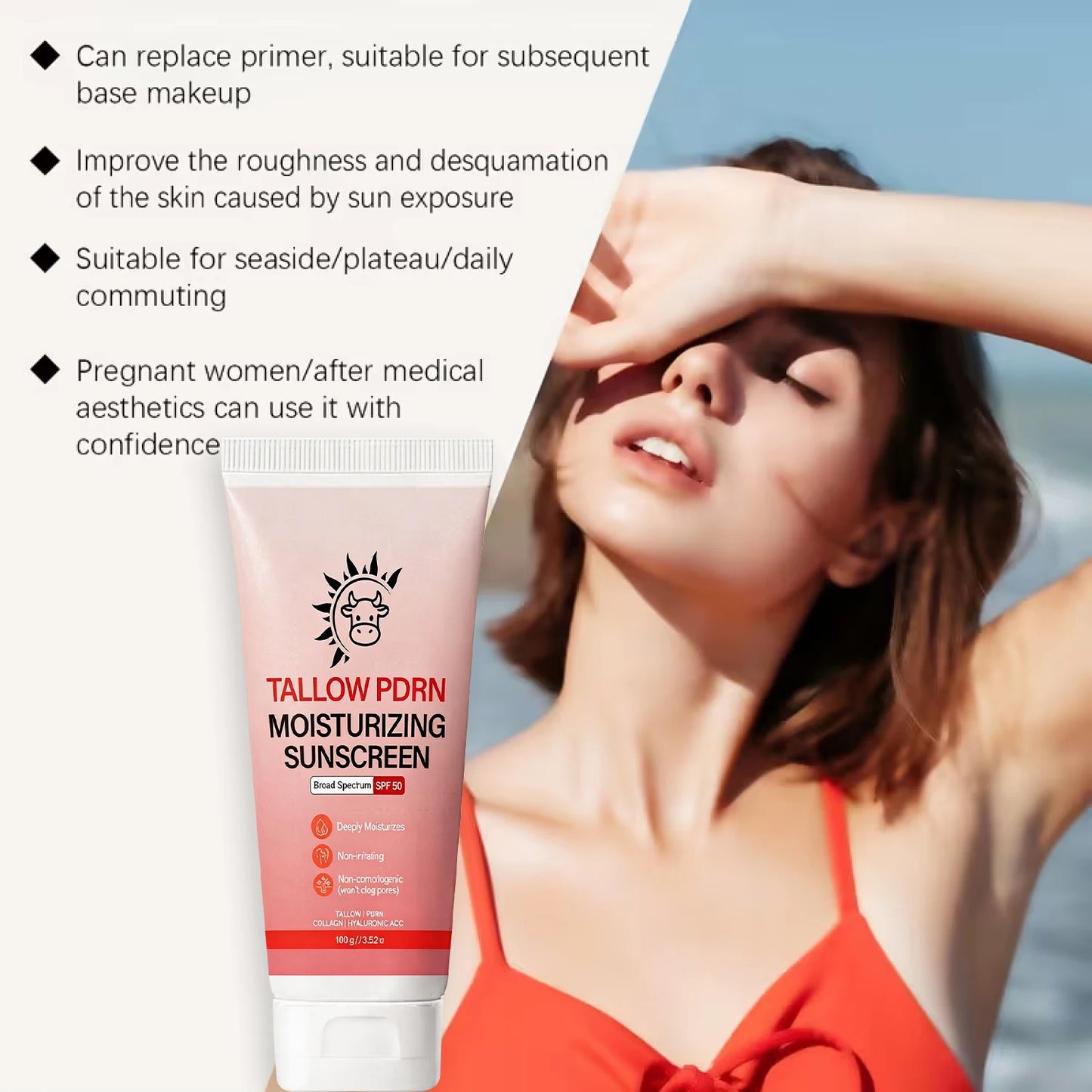 Broad Spectrum Sunscreen SPF 50 - Infused with Salmon PDRN, Non-Irritating, Moisturizing with Collagen for Sensitive Skin